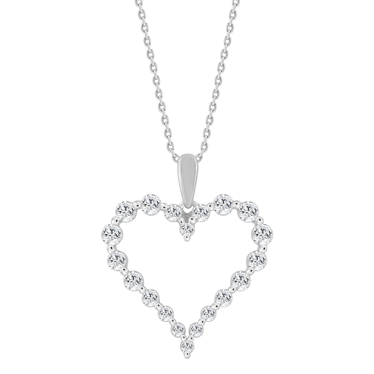 Silver 0.75ct Round Diamond Ladies Heart Necklace