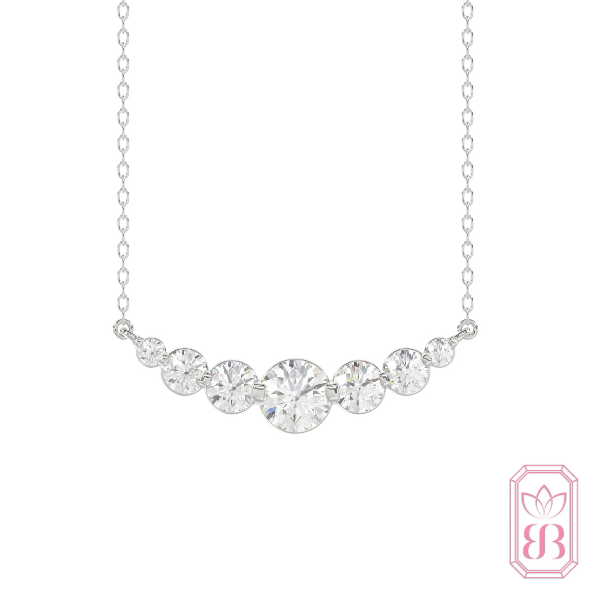 Seven Diamond Curve Necklace | 1.00 CTW Lab-Created Diamonds | Sterling Silver