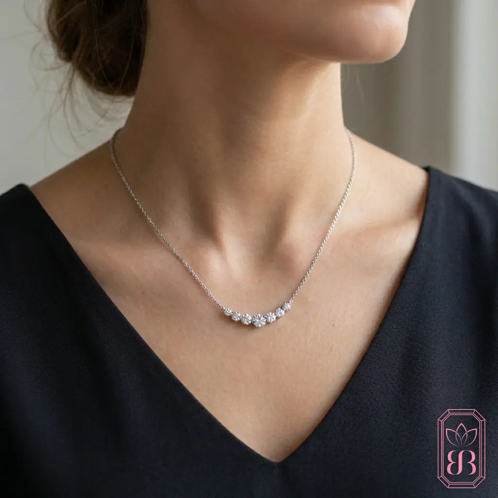 Seven Diamond Curve Necklace | 1.00 CTW Lab-Created Diamonds | Sterling Silver