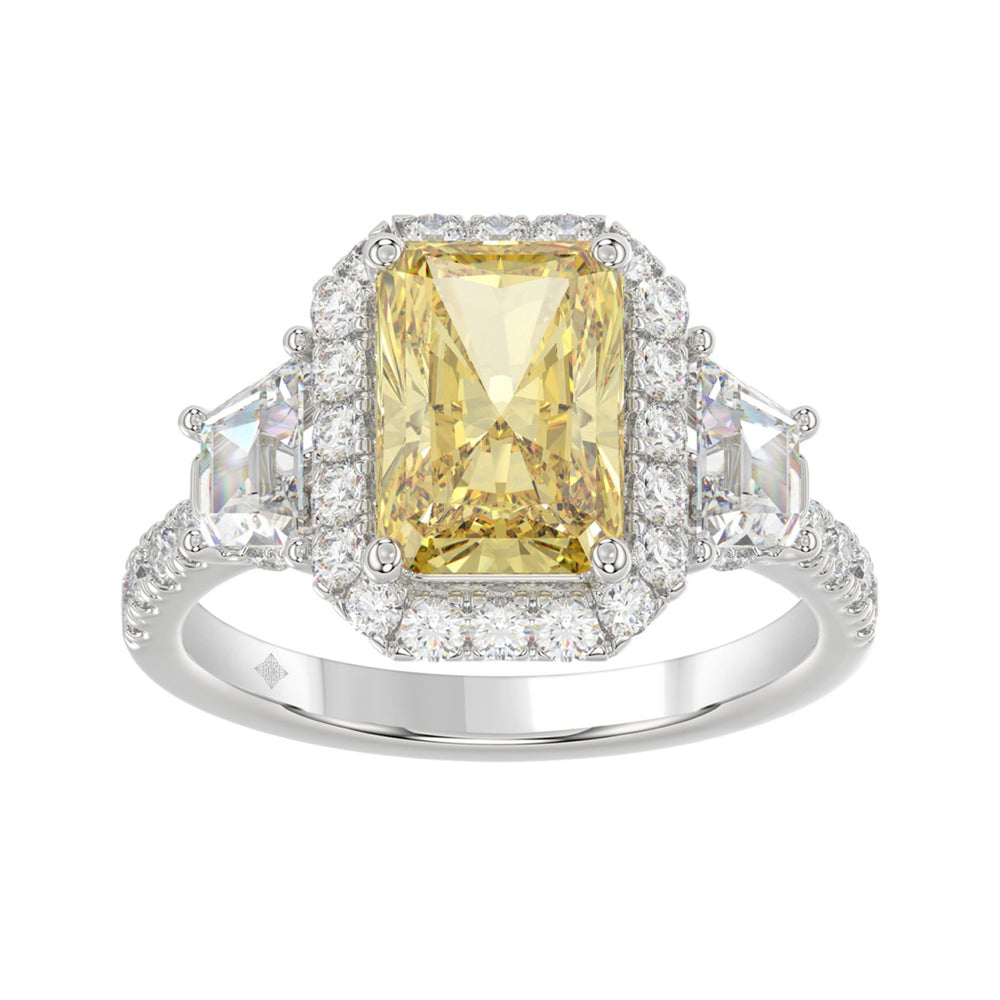 14K WHITE GOLD 4 1/4CT ROUND/TRAPEZOID/RADIANT DIAMOND LADIES RING (CENTER STONE YELLOW RADIANT DIAMOND 3.00CT)