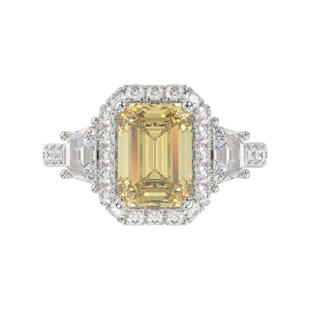 14K WHITE GOLD 4 1/4CT ROUND/TRAPEZOID/RADIANT DIAMOND LADIES RING (CENTER STONE YELLOW RADIANT DIAMOND 3.00CT)