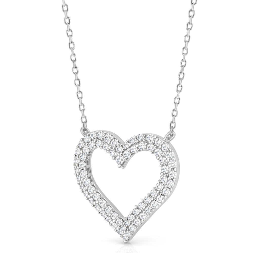 Silver 0.50ct Round Diamond Ladies Heart Necklace
