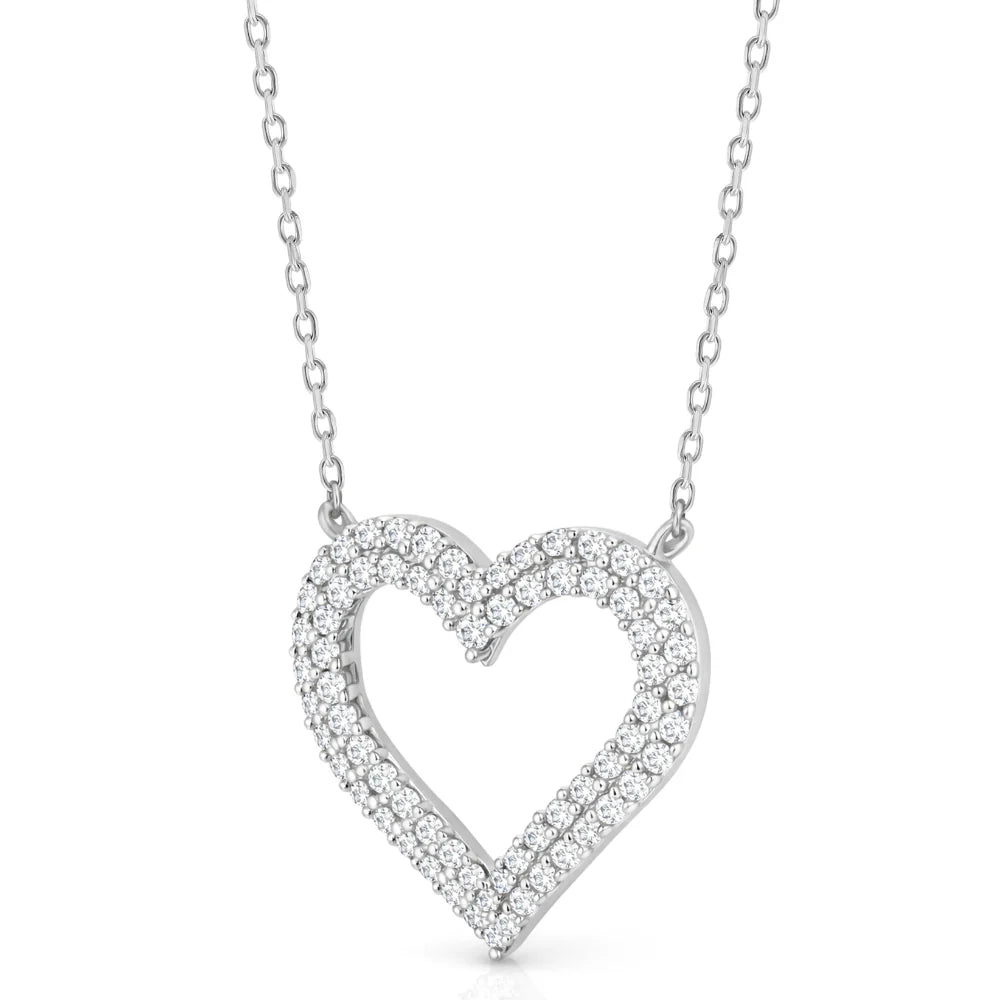10K White Gold 0.50ct Round Diamond Ladies Heart Necklace